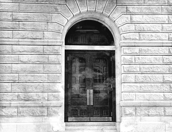 oblúk, čierna, čierna a biela, predné dvere, sivá, Monochromatický, dvere, budova