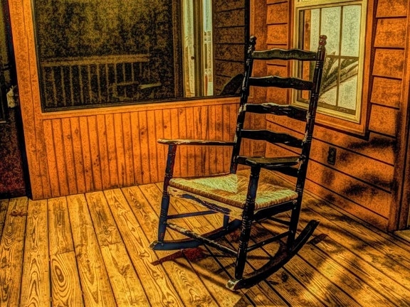 fine arts, front door, front porch, illustration, oil painting, furniture, chair, wood
