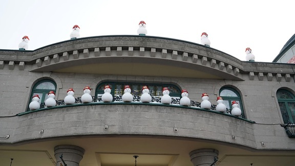balcony, christmas, daylight, decoration, holiday, snowman, architecture, building
