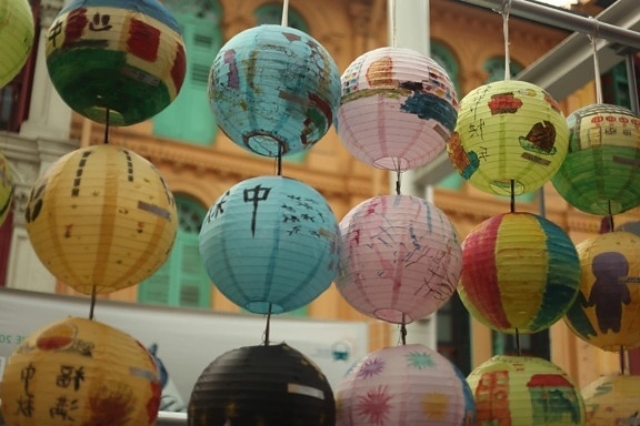 아시아, 중국, 다채로운, 축제, 램프, 랜 턴, 전통적인, 축 하