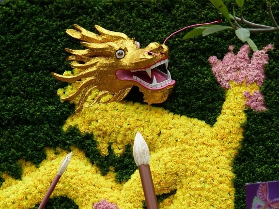 China, dragon, dragon head, festival, flower, nature, garden, outdoors