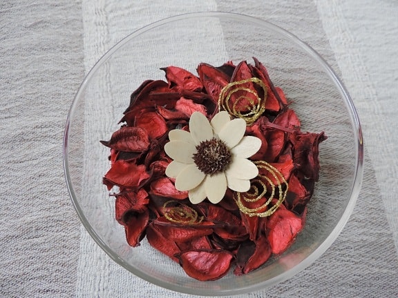 bowl, decoration, glass, still life, transparent, flower, color, petal