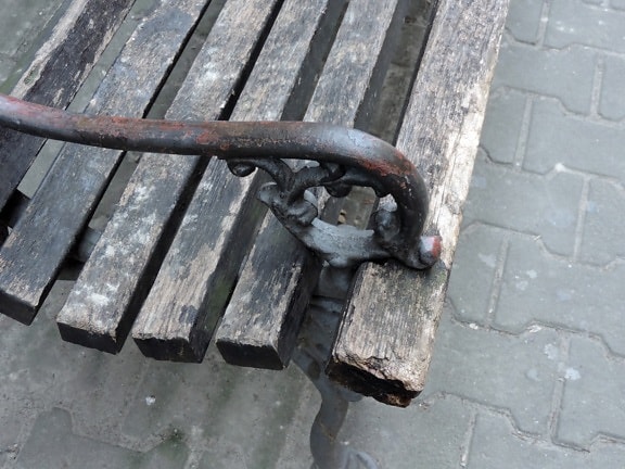 bench, cast iron, detail, furniture, metallic, old, iron, rust