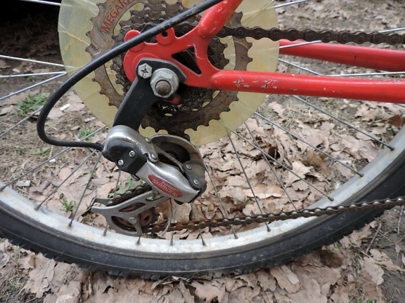 bicicleta, silla, detalle, neumático, dispositivo, freno de, rueda, bicicleta