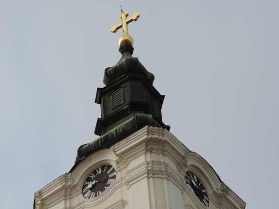 Byzantinske, kirke, kirketårnet, guld, ortodokse, arkitektur, ur, tårn