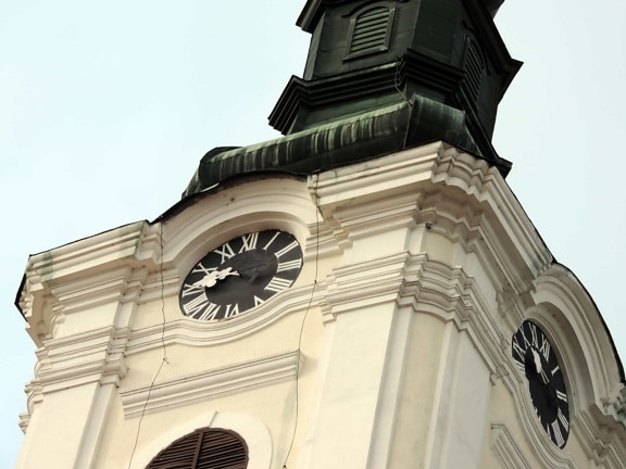 Byzantinske, kirke, kirketårnet, udvendig, ortodokse, ur, arkitektur, bygning