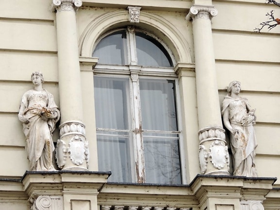 sculpture, balcon, colonne, statue de, Création de, façade, architecture, voyage