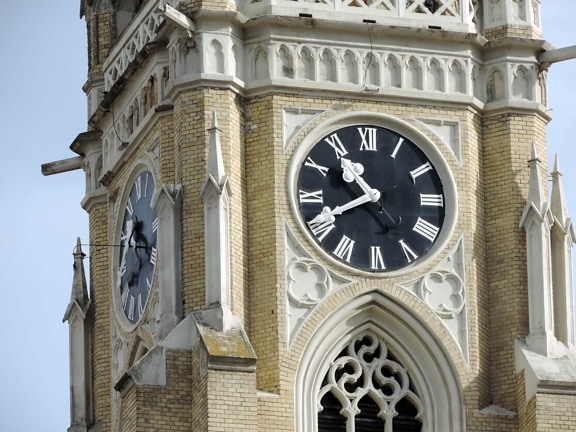 menara gereja, gothic, tengara, bangunan, arsitektur, jam analog, jam, lama
