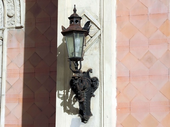 fer de fonte, extérieur, façade, lampe, antique, antique, style architectural, architecture