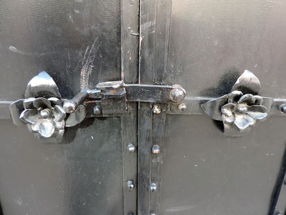 Crna, ulazna vrata, metal, lijevano željezo, ručni rad, starinsko, detalj, prljavi