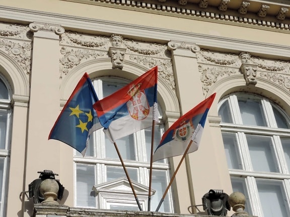 democracy, exterior, flag, Serbia, balcony, structure, administration, election