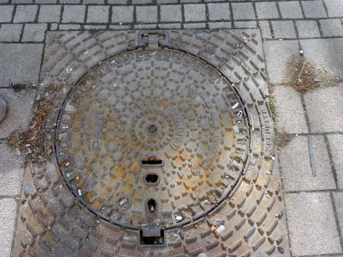 cast iron, manhole, covering, architecture, pavement, manhole cover, old, stone