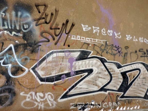 graffiti, dekoration, signatur, skadegörelse, spray, gata, väggen, väggmålning