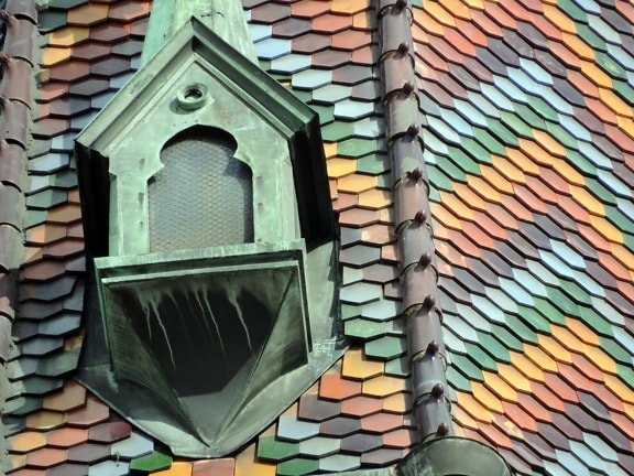 Torre da igreja, colorido, detail, janela, arquitetura, telhado, edifício, telha