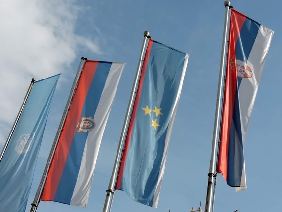 blue sky, Serbia, emblem, stick, flag, patriotism, wind, national