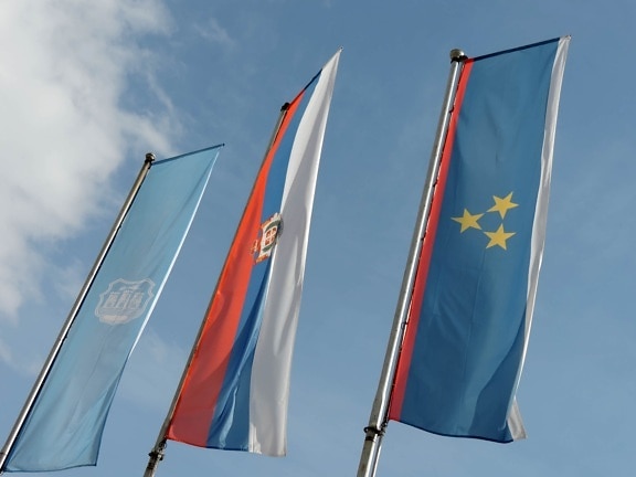 ciel bleu, patriotisme, Serbie, emblème, personnel, administration, drapeau, vent
