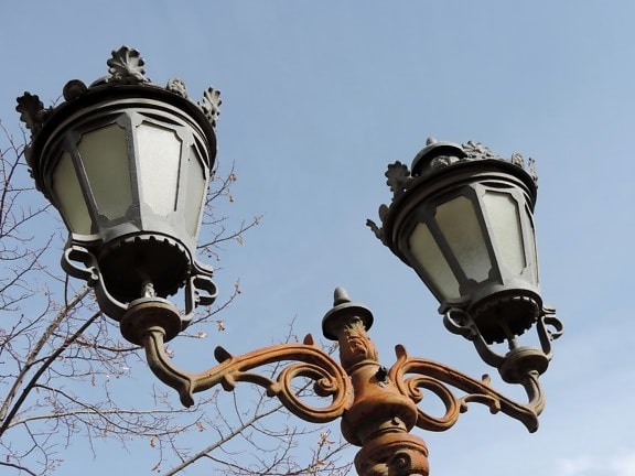 baroque, cast iron, handmade, lantern, device, lamp, architecture, old