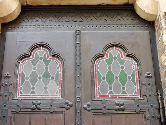 carpentry, cast iron, decoration, front door, mosaic, wood, door, architecture