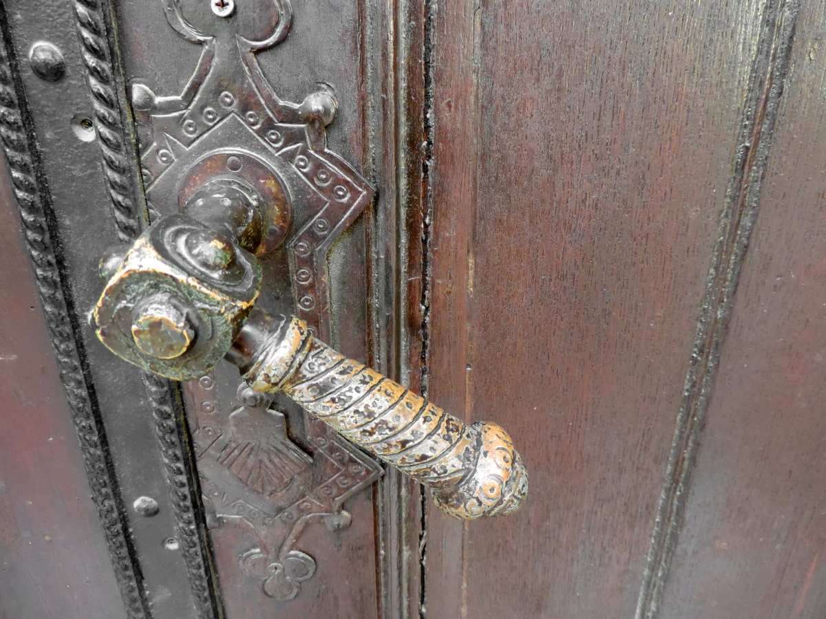 aus Gusseisen, Detail, vor der Tür, handgefertigte, Tür, Handle, alt, Stahl