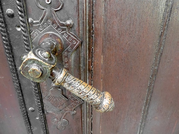 cast iron, detail, front door, handmade, door, handle, old, steel