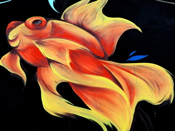 gold fish, graffiti, mural, color, bright, art, design, beautiful