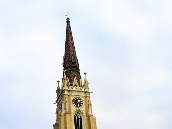 catholic, Serbia, building, tower, architecture, landmark, clock, shelter