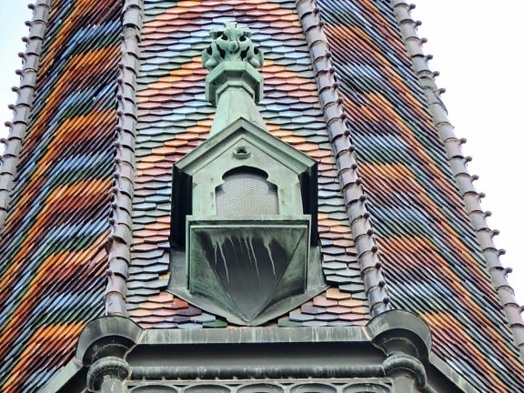 バロック様式, 鋳鉄製, 教会の塔, 銅, 宗教的です, 屋上, 屋根ふき, タイル