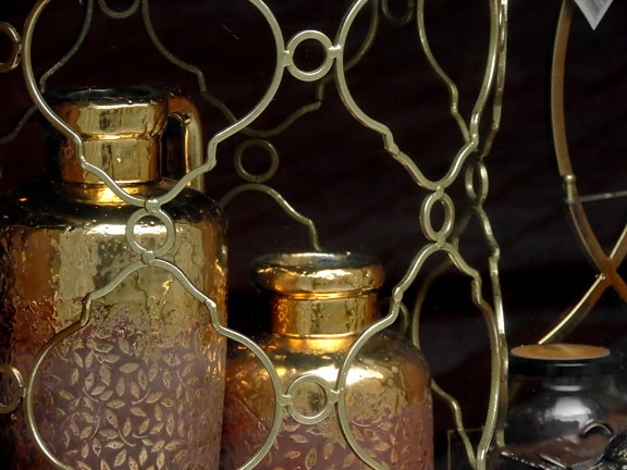 in ottone, vecchio, oggetto d'antiquariato, bottiglia, tradizionale, vintage, decorazione, contenitore