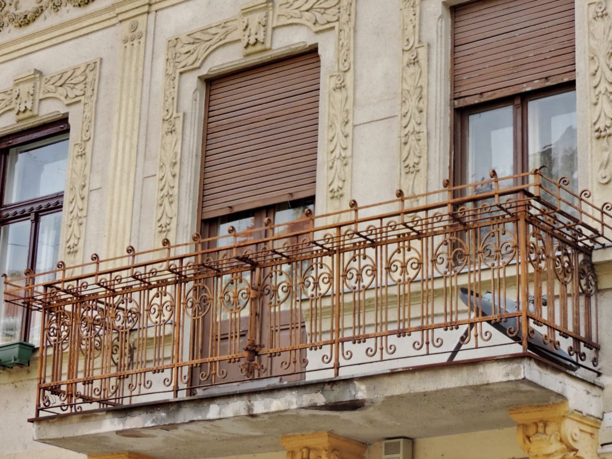 art, balcon, baroque, fer de fonte, en détail, héraldique, patrimoine, architecture