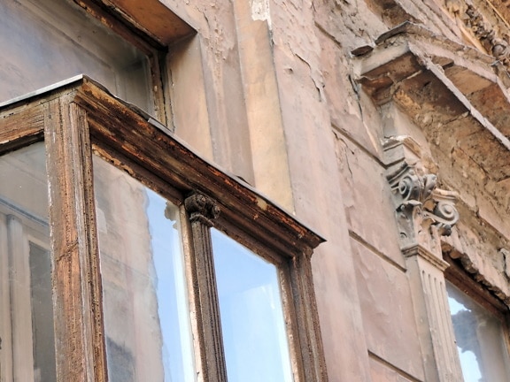abbandonato, barocco, facciata, fatto a mano, vecchio, rovina, finestra, architettura