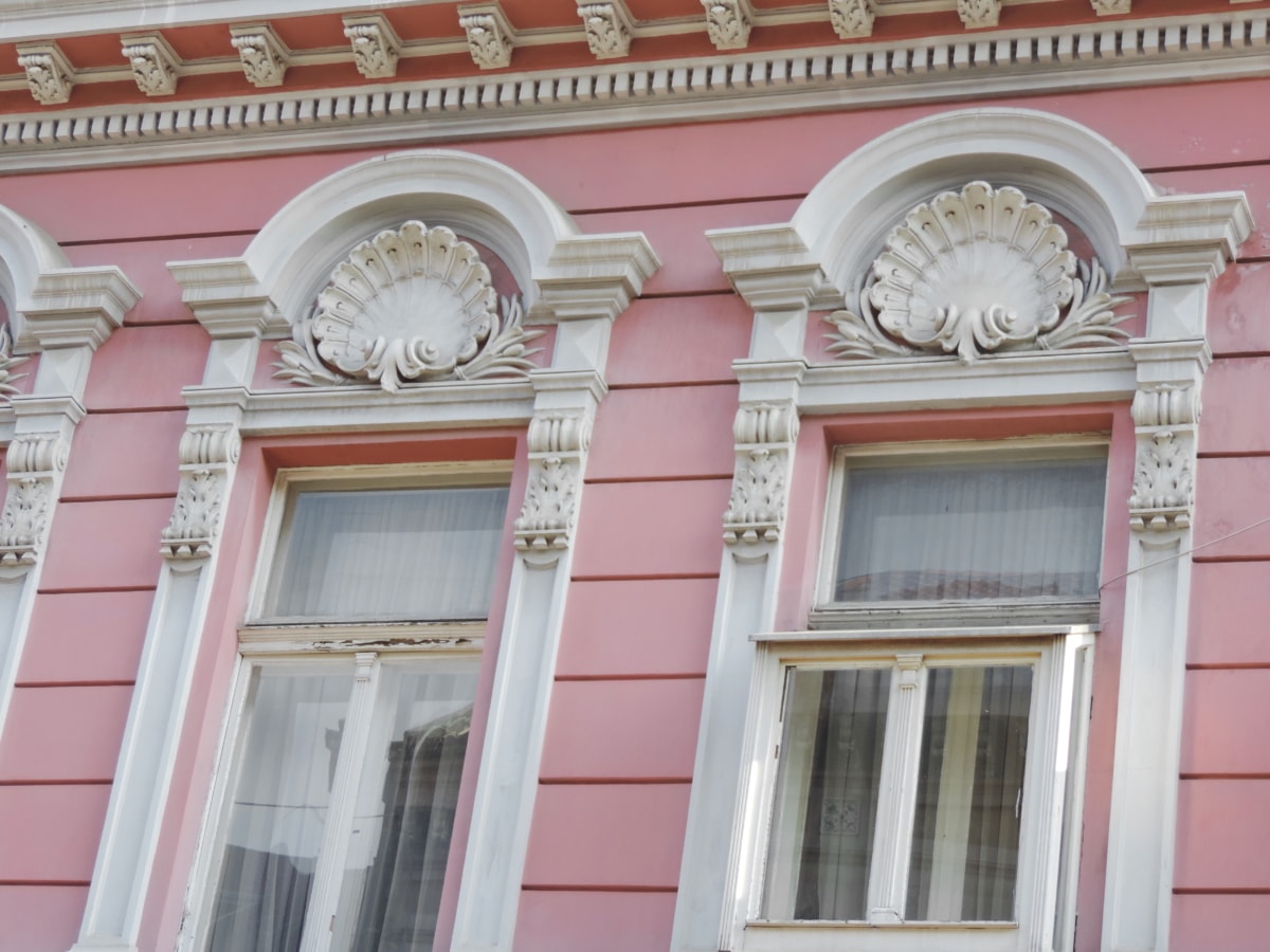 barokní, dekorace, růžová, okno, fasáda, architektura, budova, dům