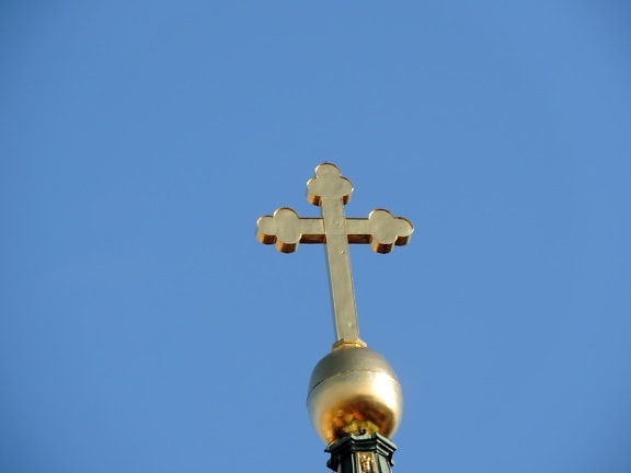 Kekristenan, Salib, emas, Ortodoks, arsitektur, di luar rumah, langit biru, perjalanan