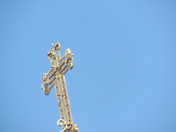 Byzantinske, Cross, guld, Himlen, metal, ortodokse, blå himmel, udendørs