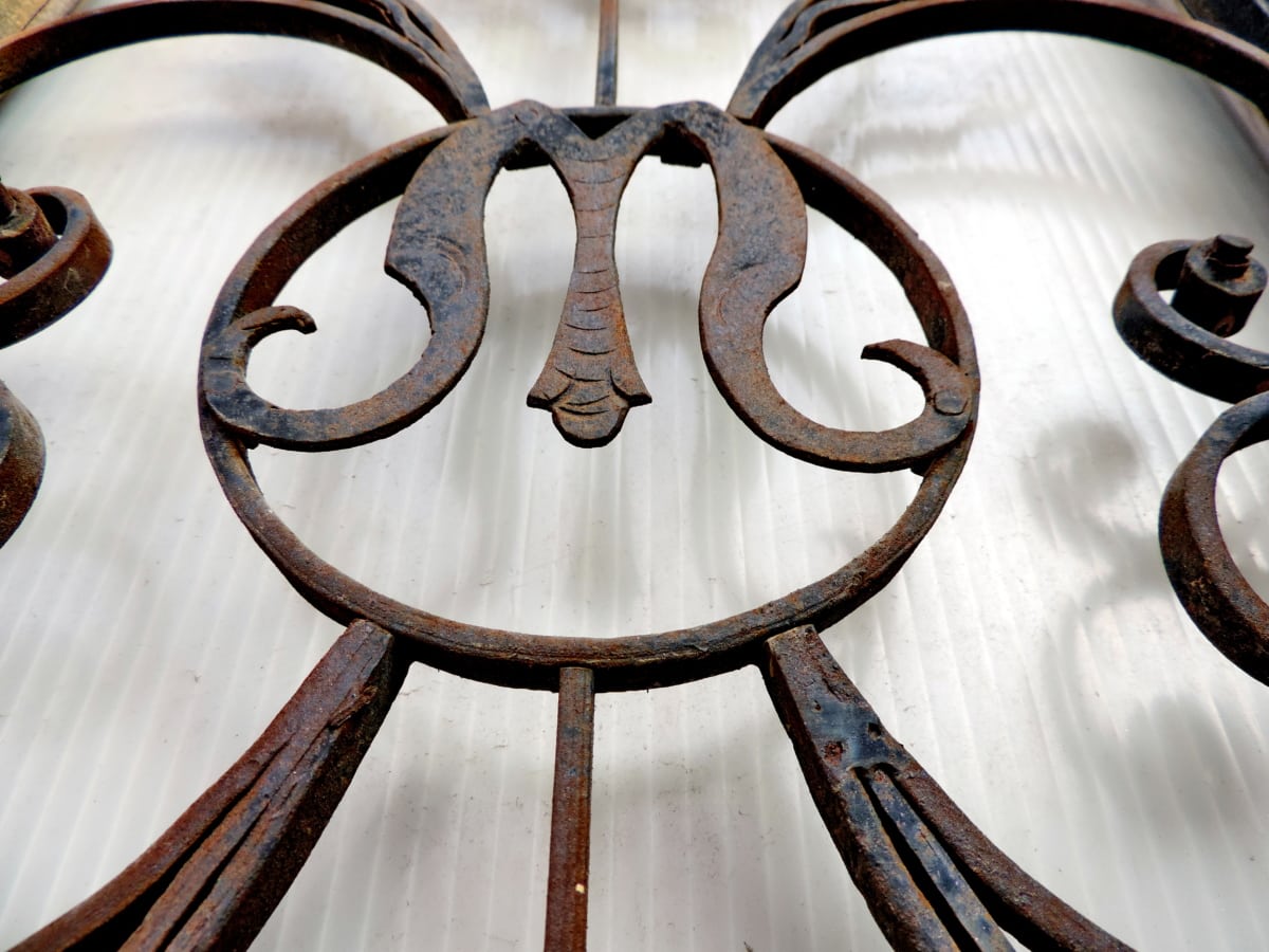 barroco, hierro fundido, cerca de, hierro, ornamento de, moho, símbolo, antiguo