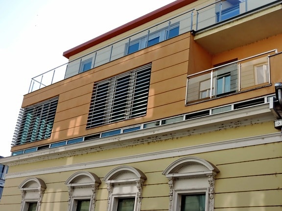 fasade, moderne, gamle, bygge, balkong, struktur, arkitektur, vinduet