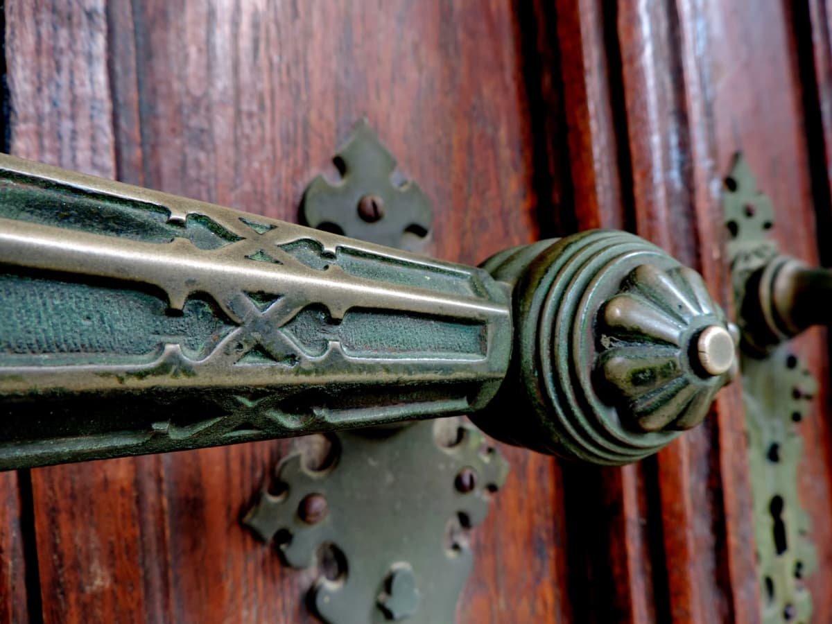 antik, Barok, Kuningan, pintu depan, logam, pintu, besi, kunci