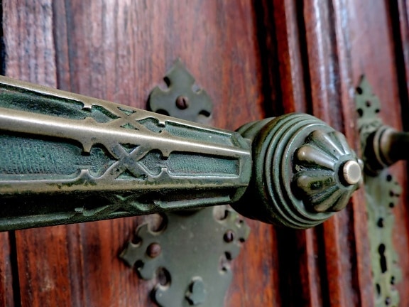 antik, barok, messing, foran døren, metal, døren, jern, Lås
