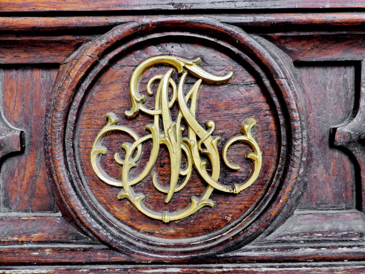 baroque, héraldique, symbole, bois, vieux, fer, en bois, Porte