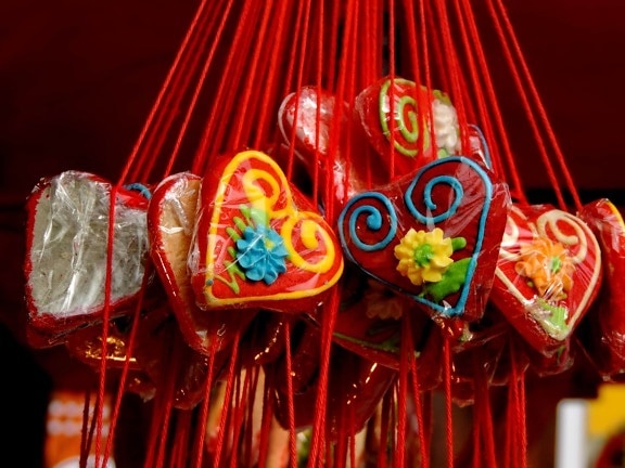 decoration, dessert, handmade, hanging, hearts, love, celebration, traditional