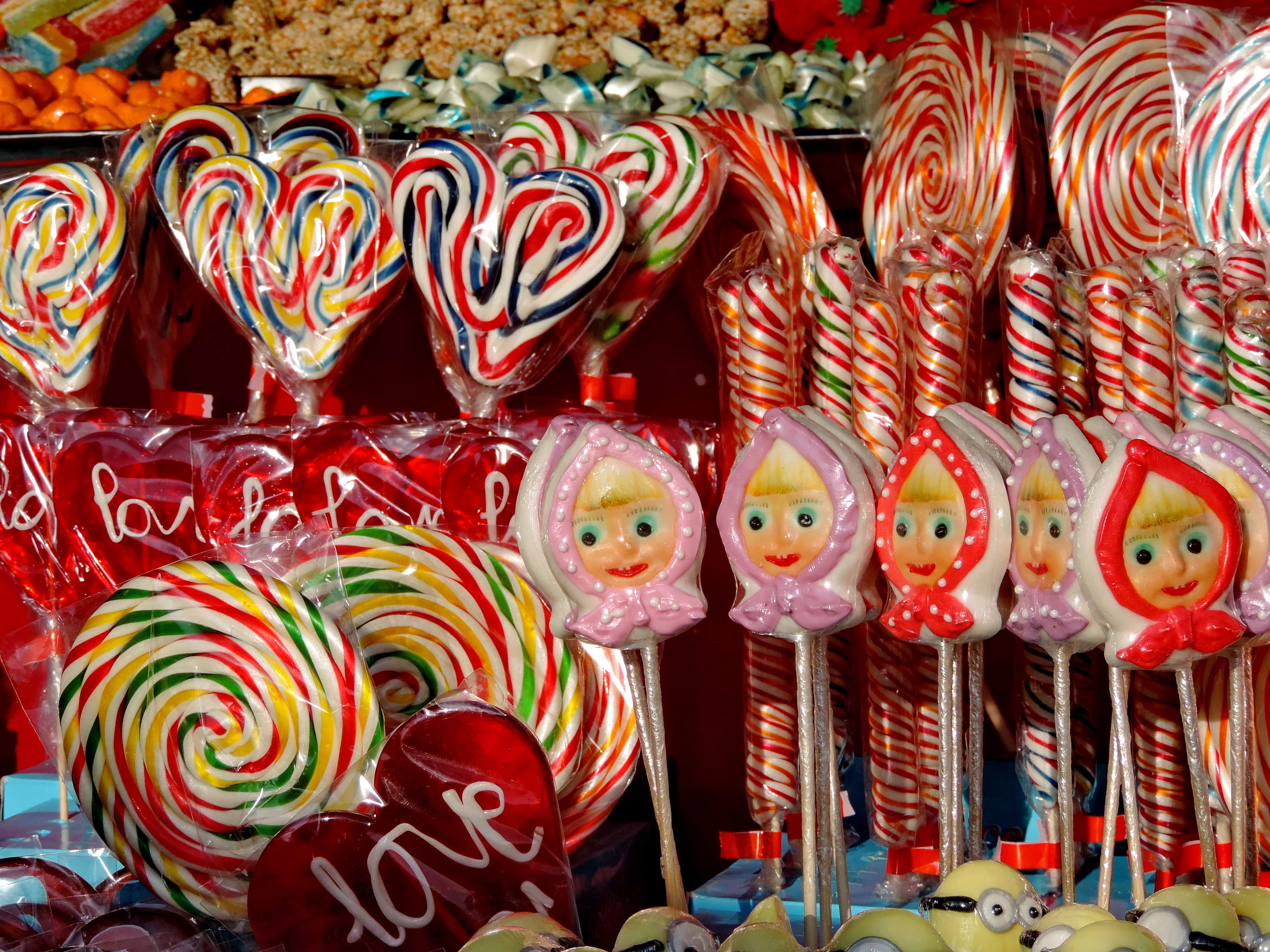 フリー写真画像 キャンディ カラフルです 心 ショップ お菓子の森 装飾 砂糖 色