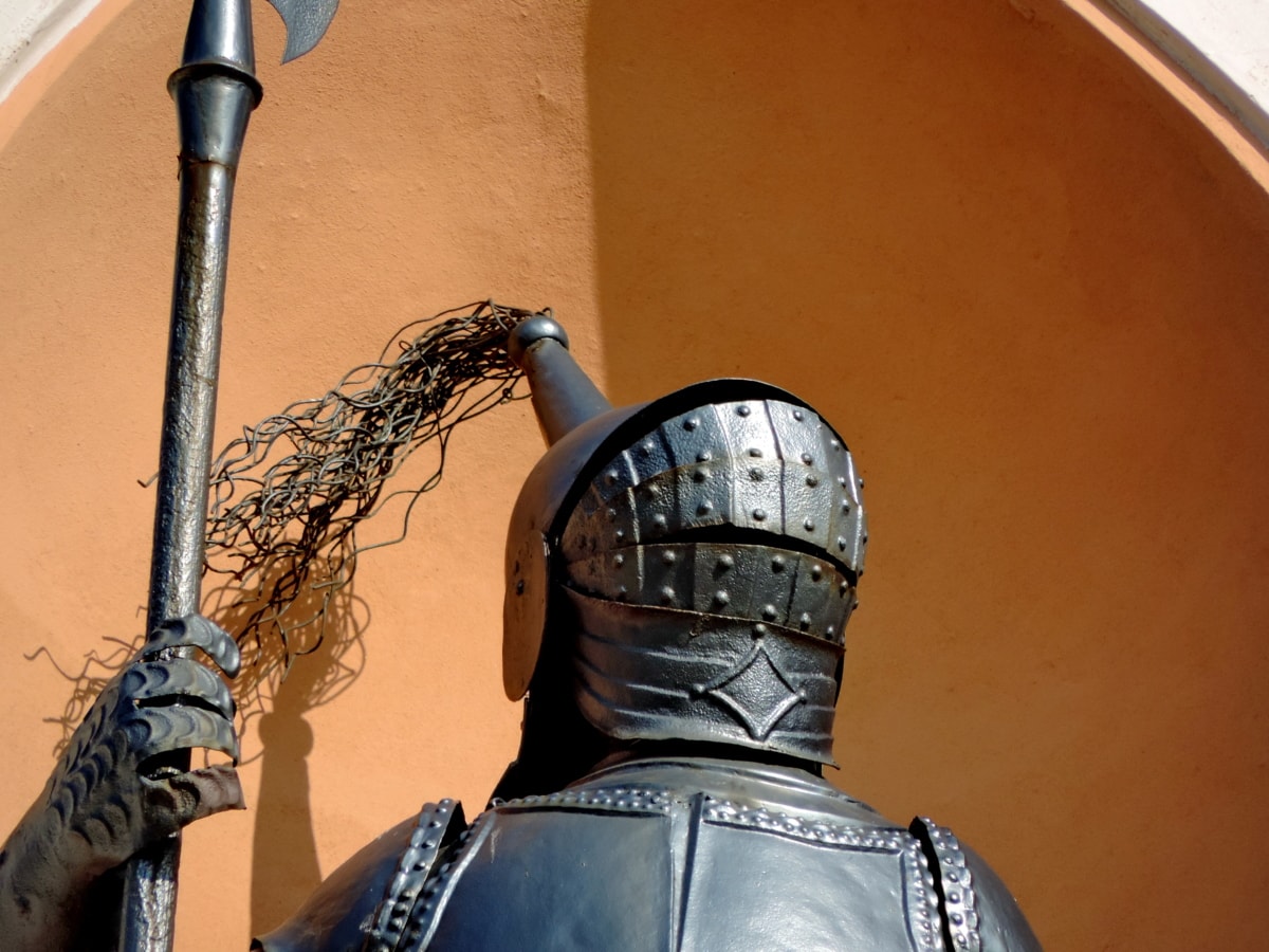 hierro fundido, casco, caballero, medieval, estatua de, personas, armadura, antiguo