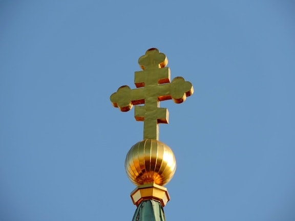 styl architektoniczny, wieża kościoła, Krzyż, złota, prawosławny, na zewnątrz, błękitne niebo, architektura