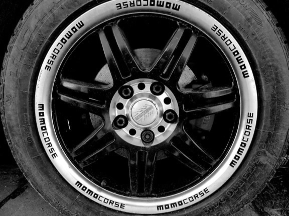 alloy, aluminum, black and white, brake, vehicle, car, wheel, tire