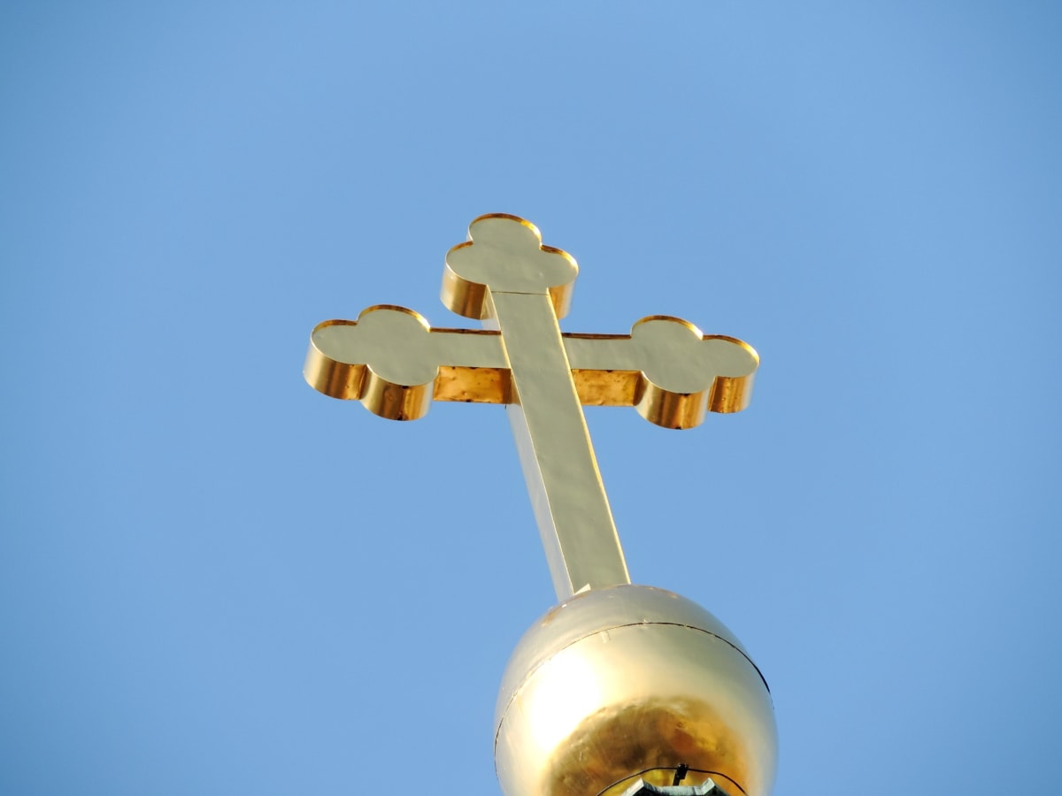 christianity, cross, gold, Heaven, top, outdoors, blue sky, nature