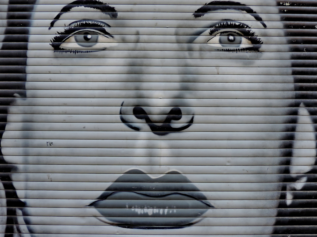 preto e branco, grafite, retrato, mulher, projeto, Resumo, velho, parede