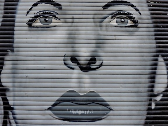 preto e branco, grafite, retrato, mulher, projeto, Resumo, velho, parede