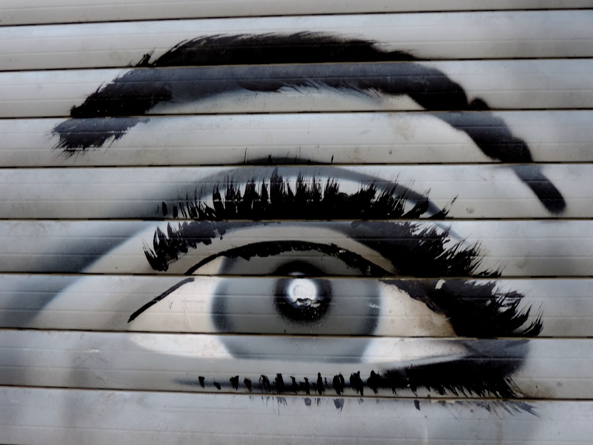 øje, øjeæblet, øjenvipper, graffiti, urban, gade, abstrakt, arkitektur