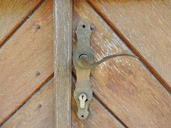 brass, carpentry, front door, keyhole, wood, wooden, latch, fastener