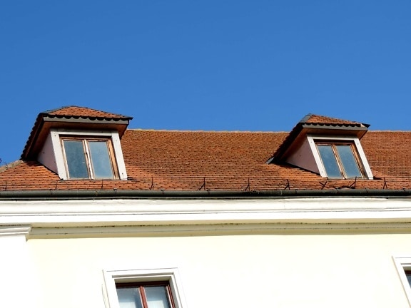 平铺, 屋顶, 房子, 构建, 窗口, 体系结构, 屋顶, 房地产