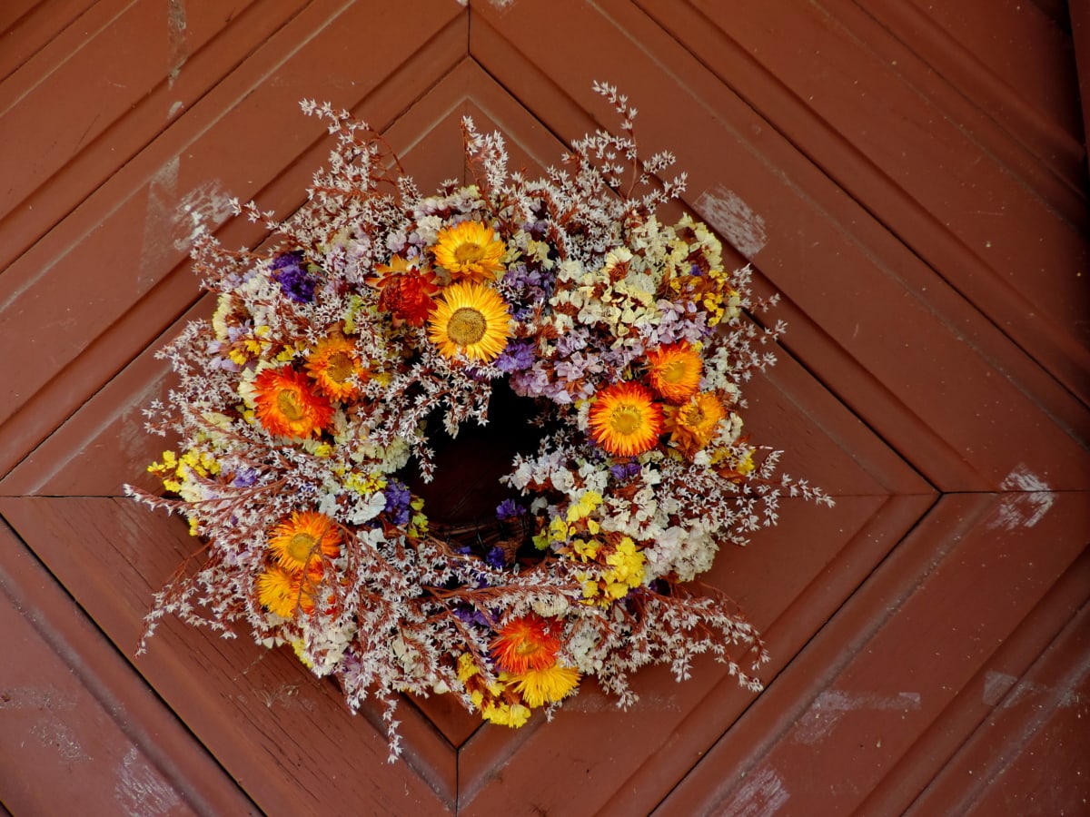 ytterdörren, blomma, dekoration, färg, konst, design, firande, konsistens